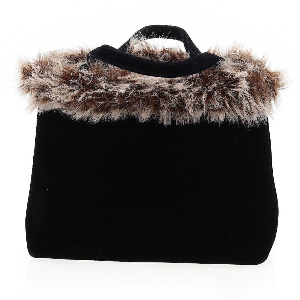 Boutique Faux Fur Shearling Black Velour Satchel Boho Y2K Handbag Red Lining